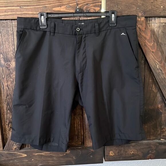 J.Linderberg Men's Flat-front Shorts In Black Sz-36 - Picture 2 of 7
